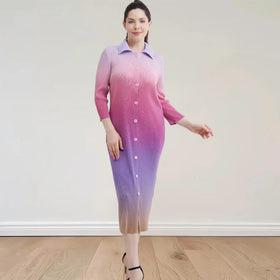 Manufacture OEM ODM Gradient Casual Pleated Dresses for Women One Size Clothing Modest Dress for Church Special Occasion Party