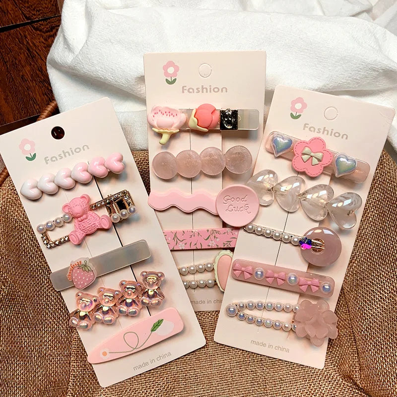 New Coming Cute Pearl Rhinestone Hairpin Set Fashion 5 Pcs/set Kids Side Clips Top Wholesale Hair Accessories Ornament