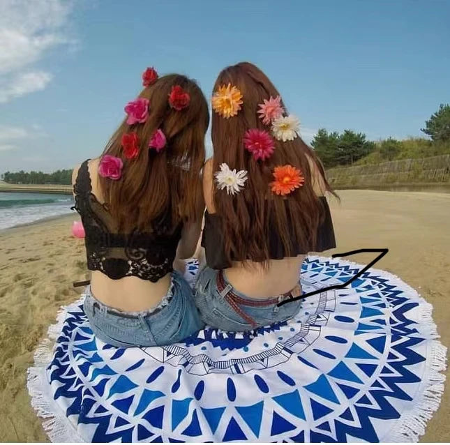 Microfiber Round Beach Towel - Mandala Print Beach Chair Cover for Adults Travel Blanket