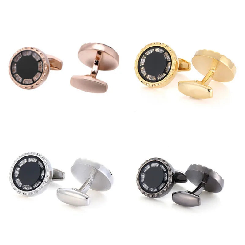 Customized French Shirt Sleeve Studs Brass Copper Plating Cufflinks Black Round Diamond Men's Business Cuff Links Buttons
