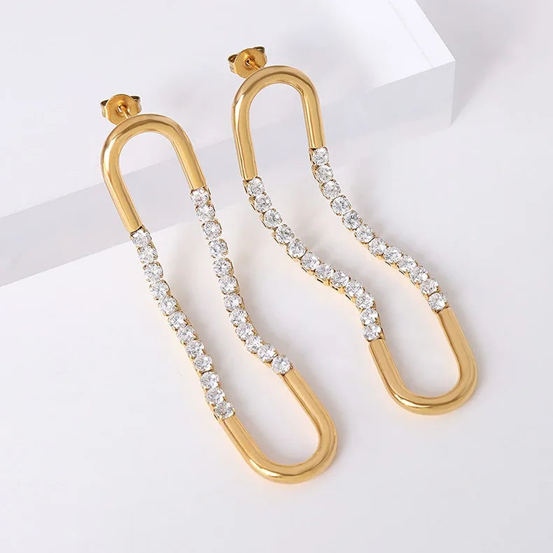 Wholesale Trendy U Shape Zirconia Stainless Steel Hoop 18k Gold Plated Women Earrings Hoops