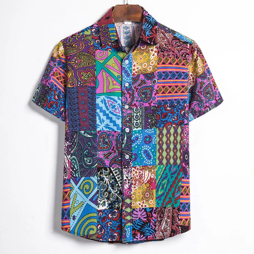 2023 Summer New Men's Casual Short Sleeve Shirt Fashion Printed With Shirt Men