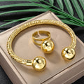 Fashion Jewelry 18K Gold Plated Copper Twist Ball Cuff Bracelets Ring Women Wedding Gifts