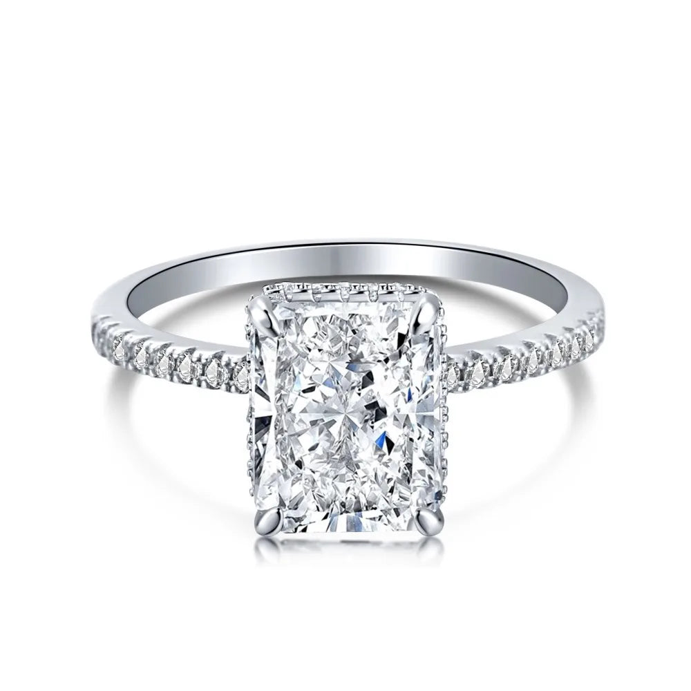 Wholesale Sparking Simple Luxury Jewelry Zirconia Emerald Cut Eternity Eamti S925 Sterling Silver Rings Price Wedding Engagement