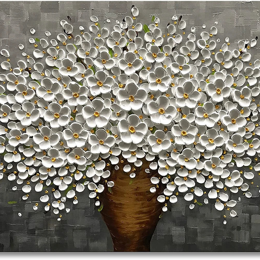 100% Handpainted Textured Flower Oil Painting Art Deco Canvas Home Bedroom Wall Decoration (Custom Any Sizes)