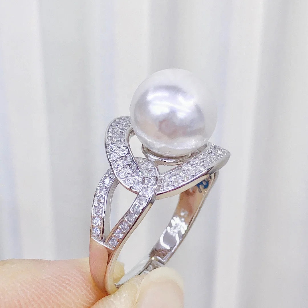 R1126 9-10mm Natural Freshwater Pearl Ring Accessory 925 Sterling Silver Adjustable Size Engagement Jewelry Ring for Women