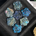 Natural Blue Labradorite Rose Flower Hand Carved Crystal Flowers Healing Stones Decor Gifts