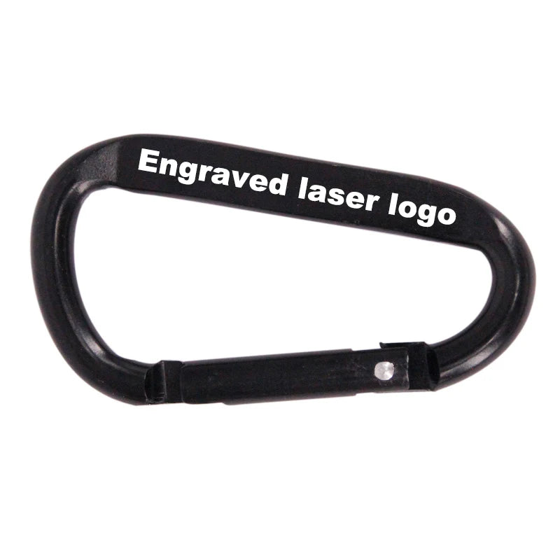 All Black 7CM D-shaped Aluminum Flat Karabiner Quickdraw Carabiner Buckle Hanging Engraved Laser Logo