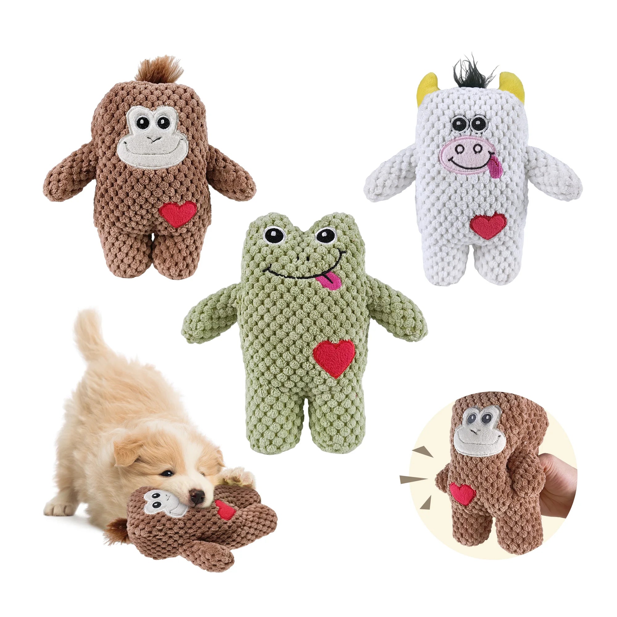 C4P Cute Cartoon Bite Resistant Safe Indestructible Plush Squeaky Teeth Cleaning Interactive Animal Dog Chew Toy
