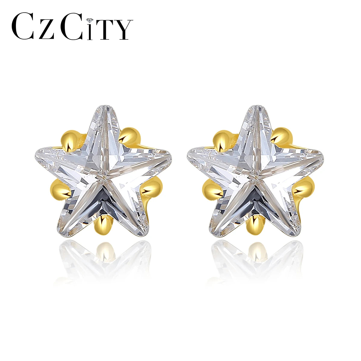 CZCITY 925 Silver Cute and Trendy Cubic Zirconia Star Earrings Girls Gift Small Star CZ Earrings Studs