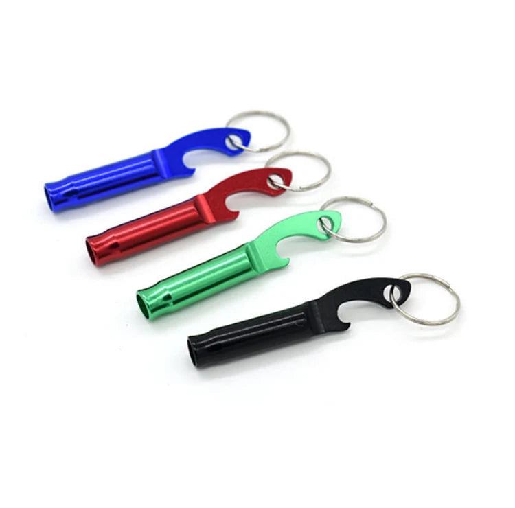 Aluminum Alloy Dual Purpose Whistle with Corkscrew Whistle Bottle Opener Keychain