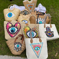 Evil Eyes Large Capacity Travel Vacation Straw Bags Tote Summer Beach Handbags for Women Luxury