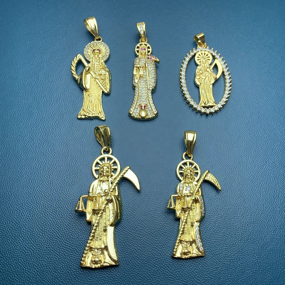 Metal Crystal Zircon Grim Reaper Pendants Charms for Jewelry Making DIY Man Women Necklace Accessories Wholesale