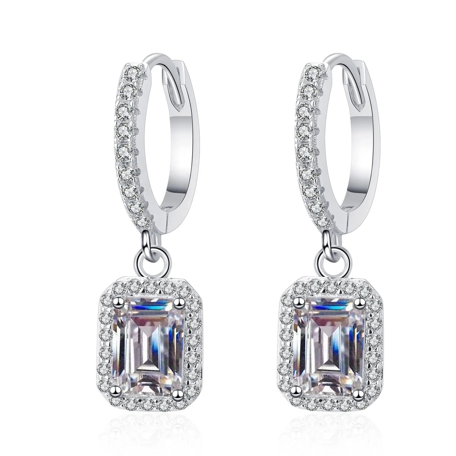 GRA Moissanite Sterling Silver 925 Jewellery Square Charms 925 Sterling Silver Drop Earring
