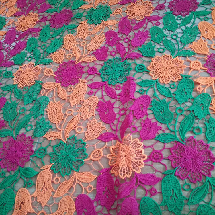 Luxury Swiss Ted Multi-color Heavy Embroidered Milk Silk Lace Embroidery Dress Lace Colorful Lace Fabric