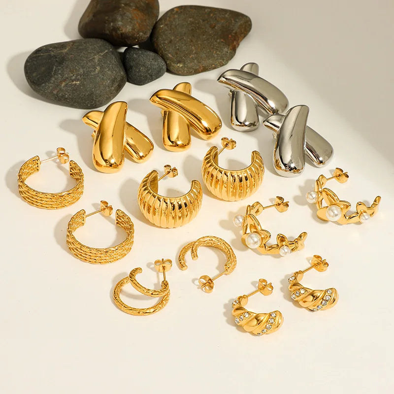 MICCI 18K Gold Plated Anti Tarnish Stainless Steel Hypoallergenic Jewelry Set Big Earrings Women
