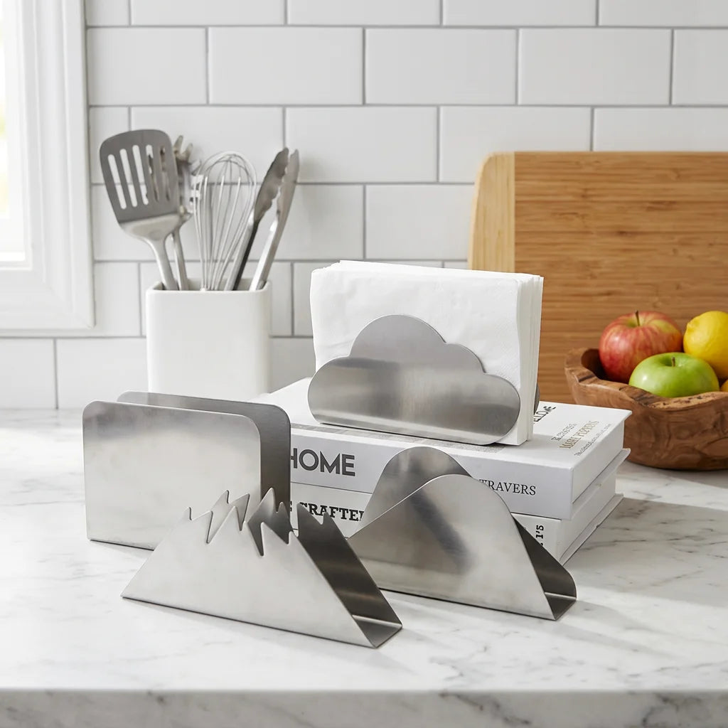 Nordic Style Creative Geometrical Stainless Steel Napkin Holder Square Restaurant Paper Tissue Box Home Car Silver Metal