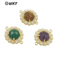WT-PC005 Wholesale Fashion Gold Plated Double Loops Round Stone With Shell Pearl Around With Claw Setting Connector Findings