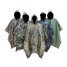 Tactical Camouflage Poncho Three-in-one Portable Raincoat PU Durable Waterproof Picnic Mat Reusable Rain Coat Poncho