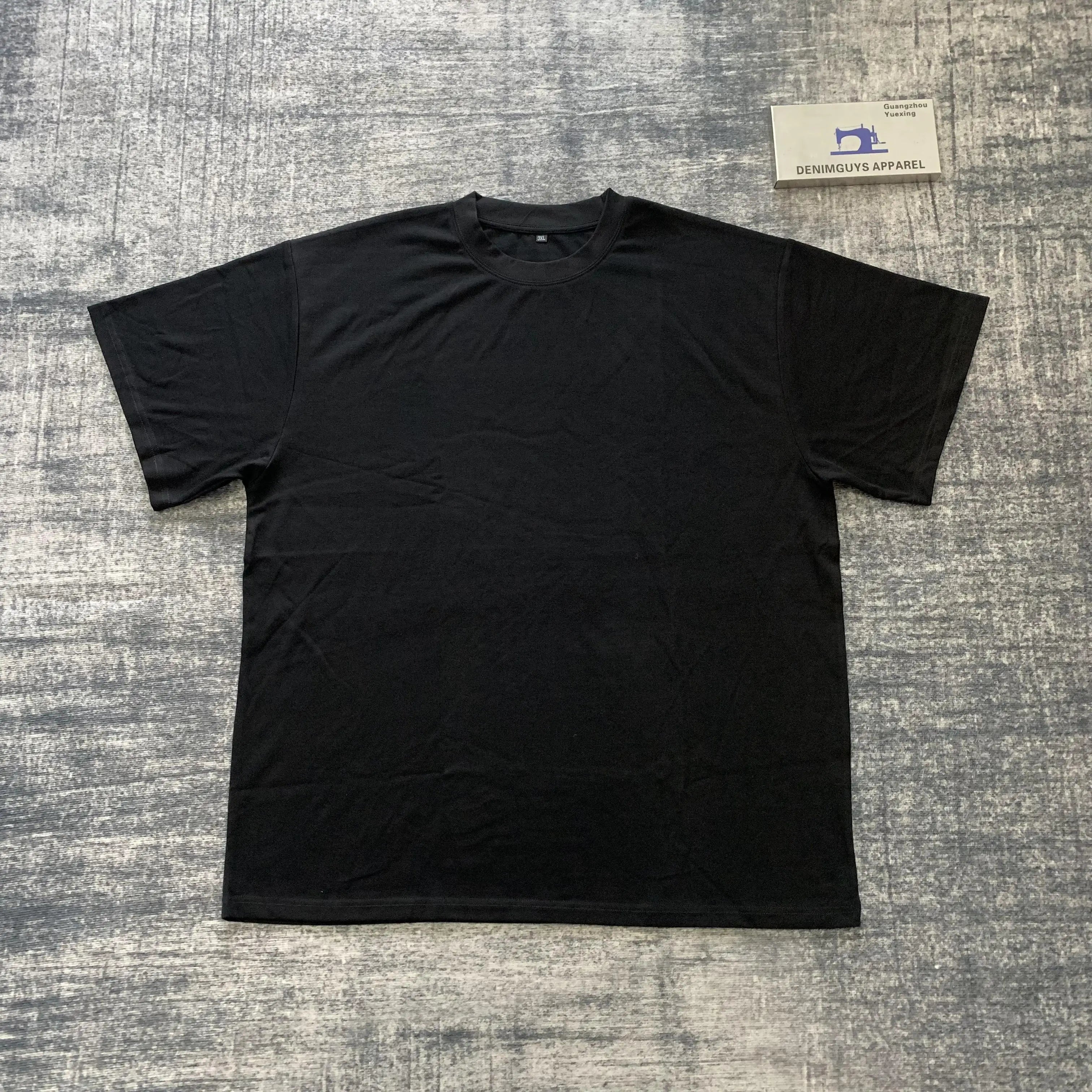 DENIMGUYS Custom French Terry Mens 180gsm Black Blank T-shirt Streetwear O-Neck Black Solid Color T-shirts for Men