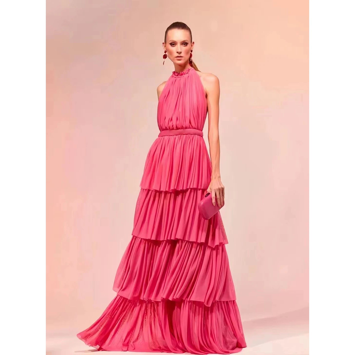 A7638 Guangzhou Manufacturer Chiffon Women Maxi Dress Plus Size Sleeveless Ladies Casual Long Dress