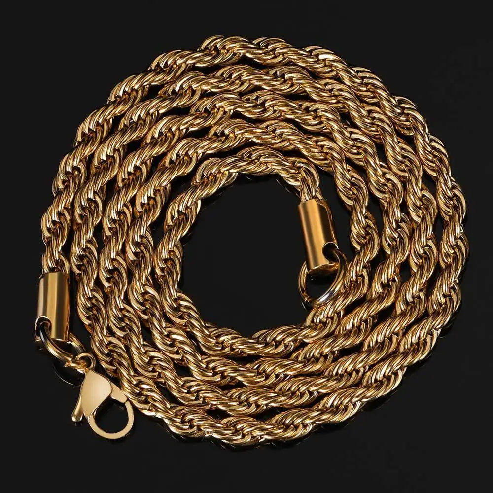 DUYIZHAO Hot Selling European and American 2-6MM Stainless Steel 18K Gold Plated Rope Chain Hip Hop Jewelry Twist Chain for Men