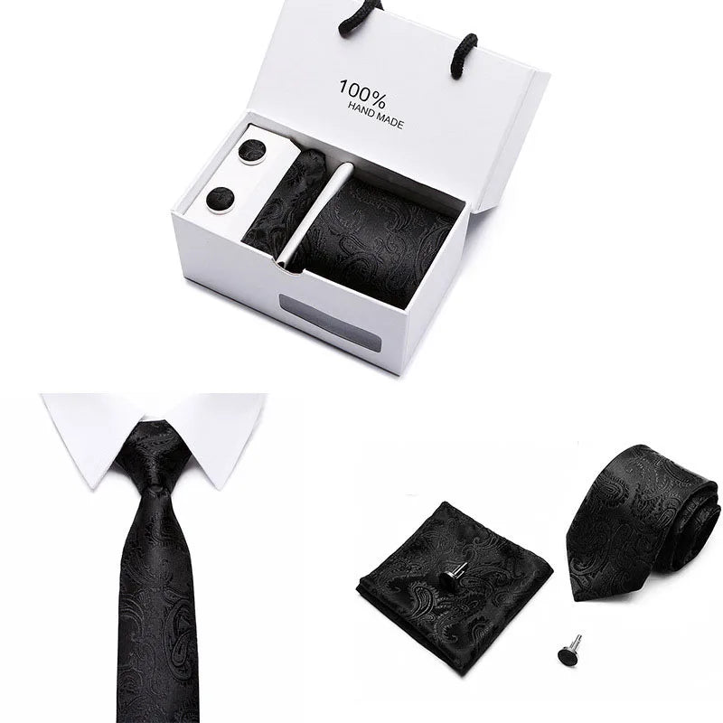 Factory Wholesale 3pcs Business Formal Polyester Tie Set for Wedding Party with Paisley Floral Neckties and Handkerchief