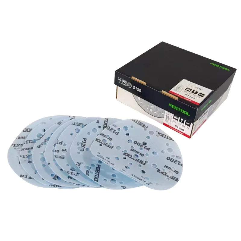 6 Inch 48 Holes 150mm Festool German Blue Dry Ground Flocking Sandpaper 80-1200 Mesh Abrasive for Car Spray Paint Polishing OEM