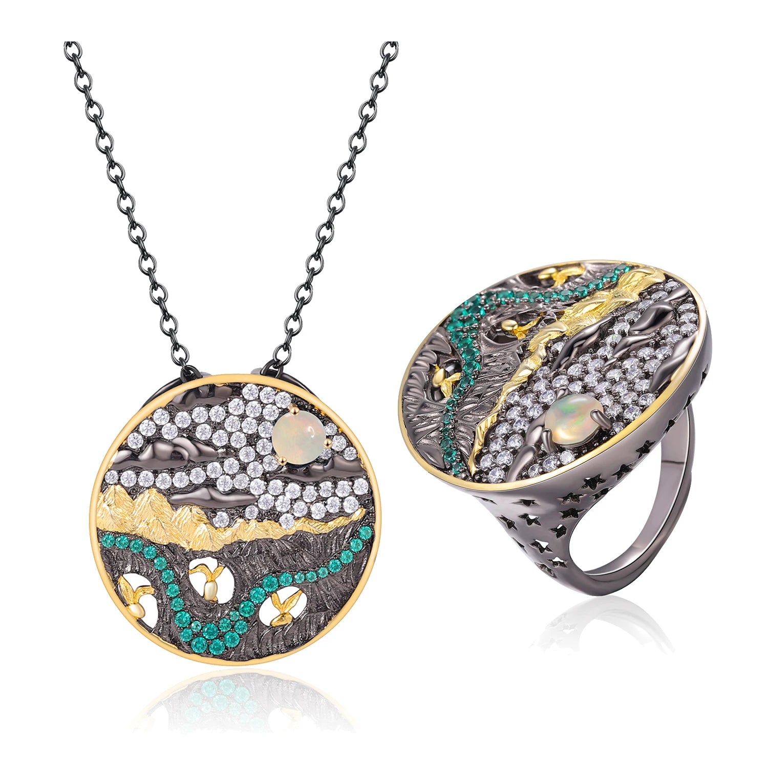 C8196 Abiding Jewelry Manufacturer Custom Natural Inspired Designs 925 Sterling Silver Natural African Opal Jewellery Set