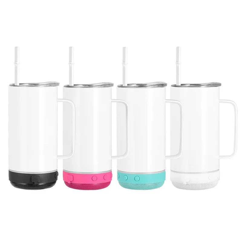 14oz Sublimation Bluetooth Tumbler Blanks Straight Display Speaker Smart Wireless Music Cup With Handle
