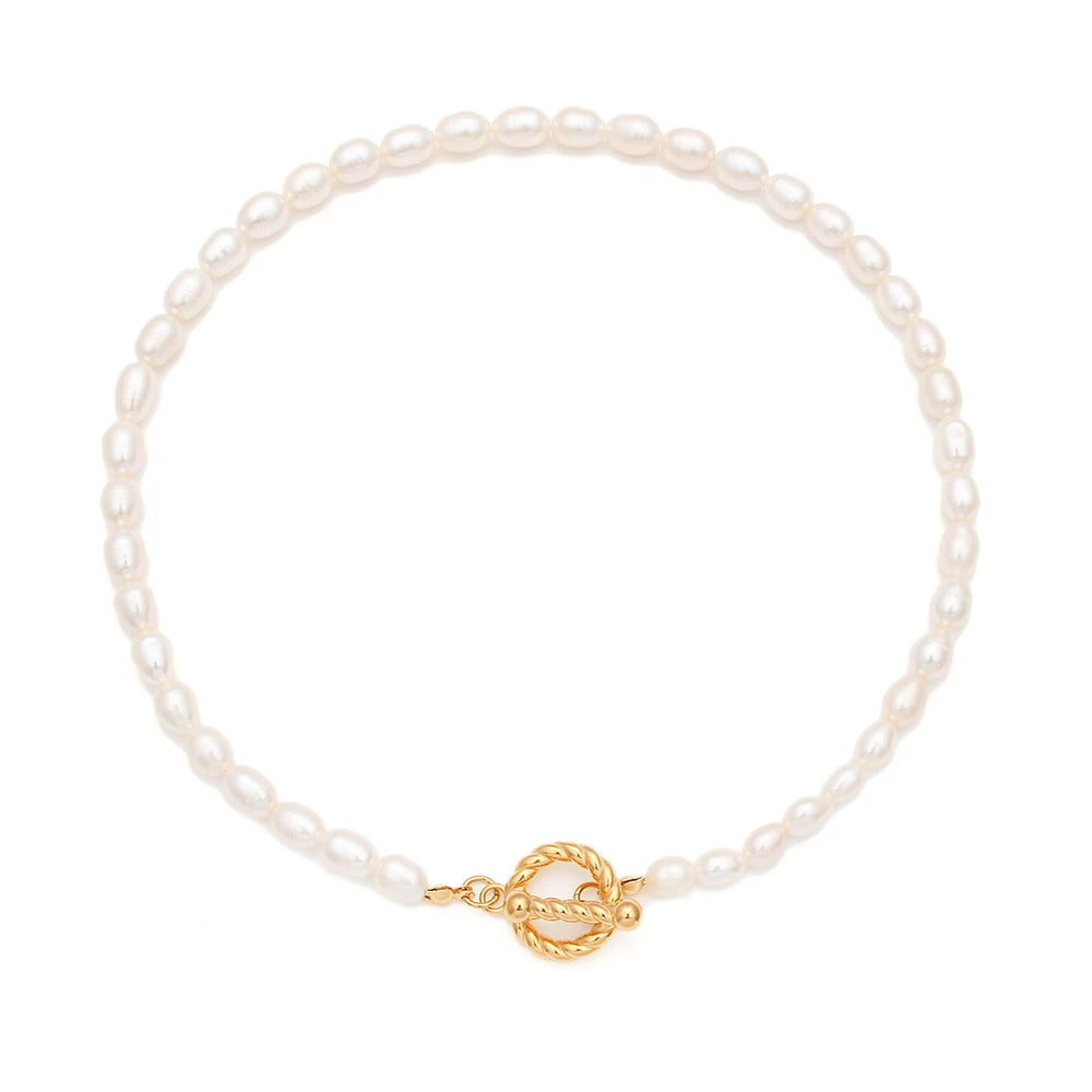 2022 Fashion Freshwater Pearl Link Chain Necklace Stainless Steel 18K Gold  PVD Plating Pendant Necklace for Women