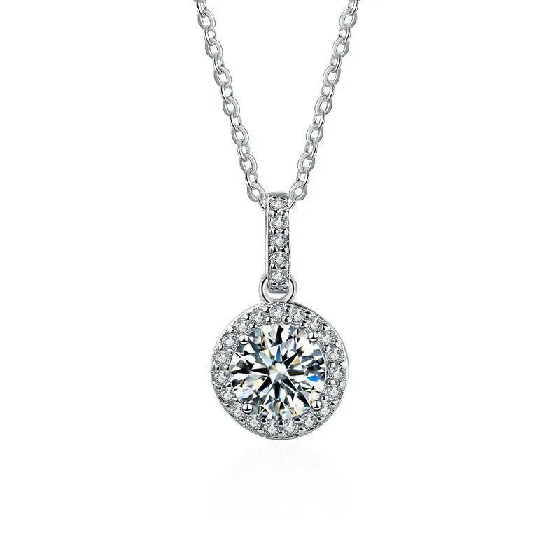 925 Silver Moissanite Pendant With Clavicle Chain Elegant Necklaces for Women