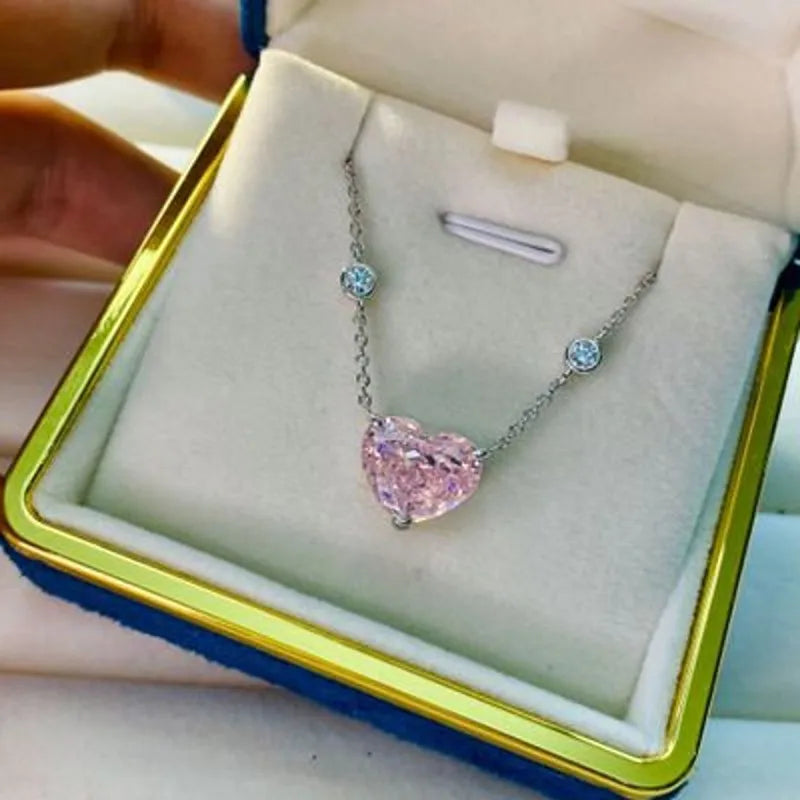 Huitan Wholesale Custom Zircon Chain Dainty 925 Silver Crystal CZ Valentines Gift Heart Pendant Necklace for Women
