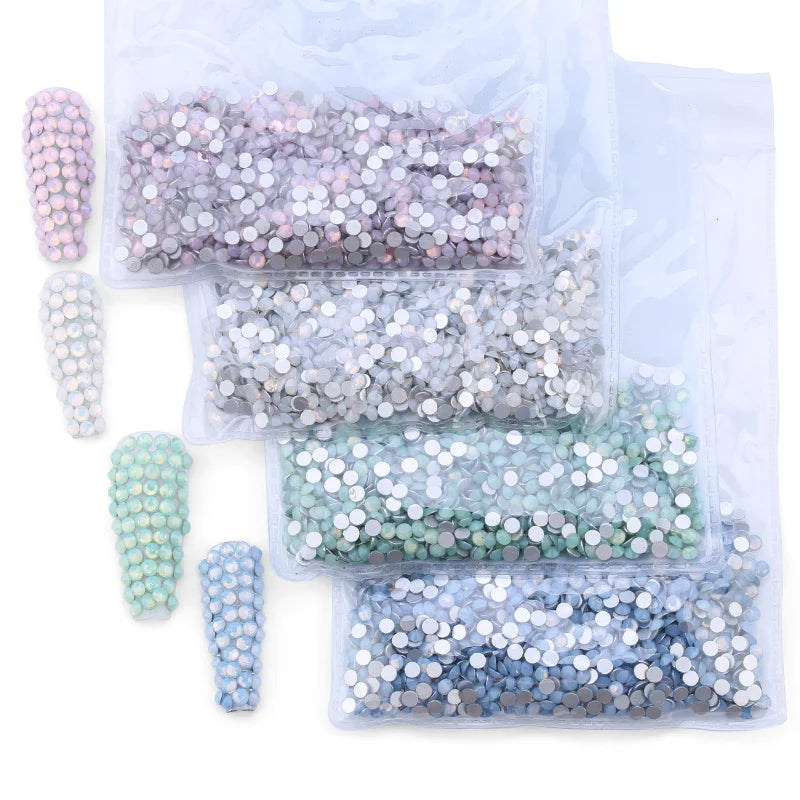Qiao SS5-SS20 Round Silver Base Opal Rhinestone Nail Crystal for Nail Decals Hotfix Rhinestones Flatback Glass Crystal