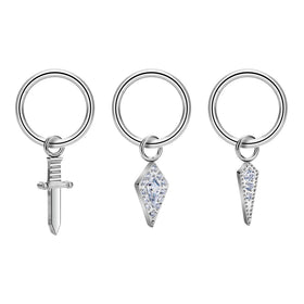 Wholesale G23 ASTM F136 Titanium 16G sword rhmobus shape zircon inlay septum Clicker Nose Ring Earring Helix Piercing jewelry