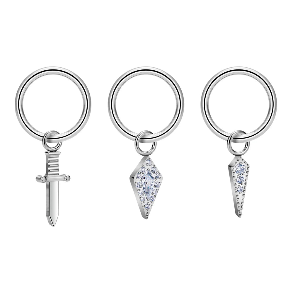 Wholesale G23 ASTM F136 Titanium 16G sword rhmobus shape zircon inlay septum Clicker Nose Ring Earring Helix Piercing jewelry