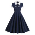Vintage Solid 1950s Shirt Dress for Women Retro Contrast Short Sleeve Dress with Bow