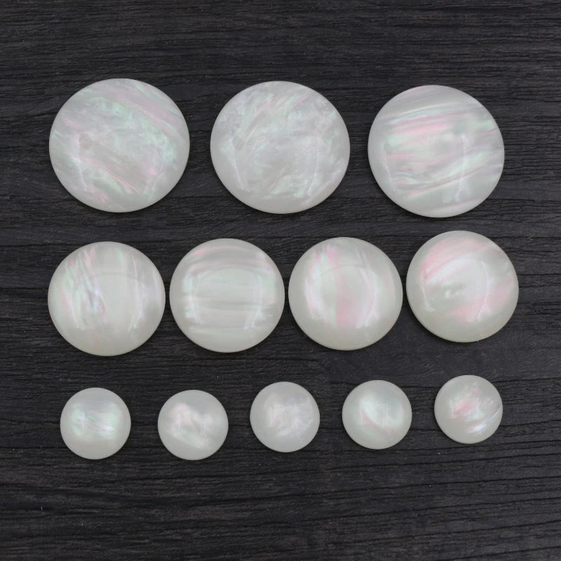 10-40pcs 8mm 10mm 12mm 20mm 25mm White Shell Color Flat Back Resin Cabochons Cameo DIY Jewelry Making Accessories