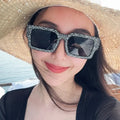 DL Gradient Lenses PC Frame Acrylic Lenses Bling Bling Diamond Studded Starry Sky Square Sunglasses