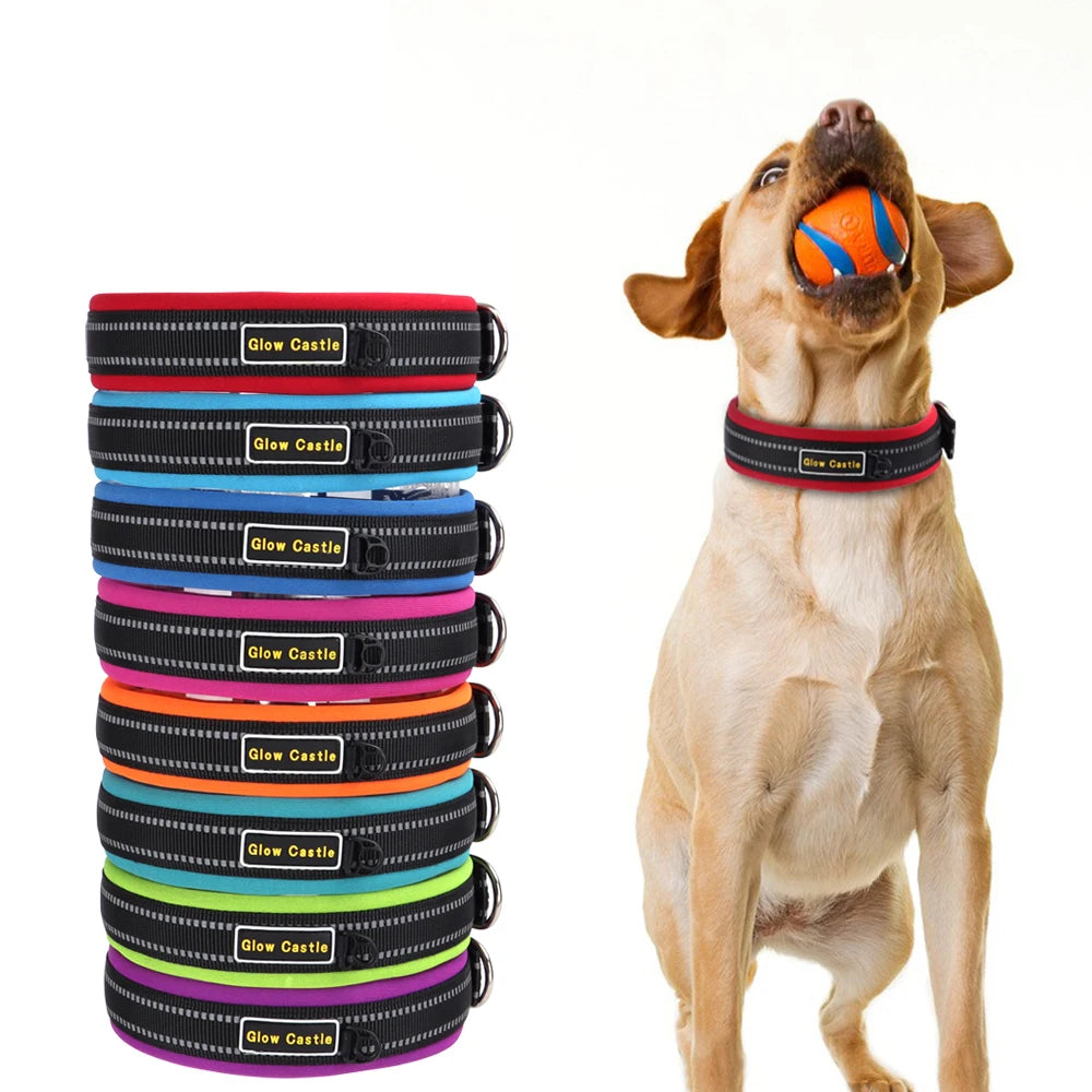 Glow Castle GC-J134 Pin Glow in Dark Reflective Nylon Dog Collar with Metal Buckle Customizable for Training-Wholesale