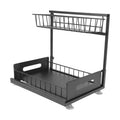 Kitchen Bathroom Garage Pantry Laundry Room Office Bedroom 2-Tier Sink Organizer Black Storage Sliding Cabinet Basket