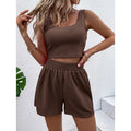 Summer 2026 Comfy Cotton Crop Top and Sweat Shorts Set Custom Logo Ribbed Two Piece Shorts Sweat Suit Set