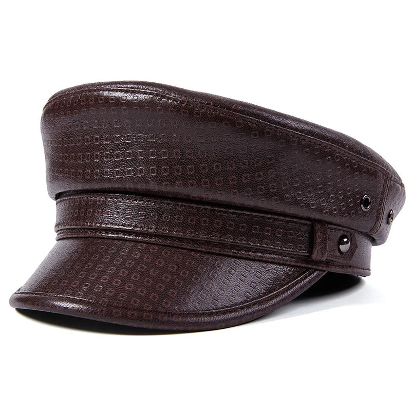 R061 Genuine Sheepskin Leather Baseball Cap Warm Leisure Flat Top Visor Hat for Male Female Cycling Appropriate Truckers'