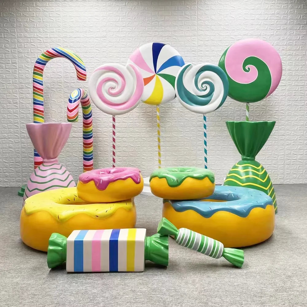 Customizable Outdoor Fiberglass Resin Ice Cream Candy Props Outdated Dessert Land Figurine on Sale
