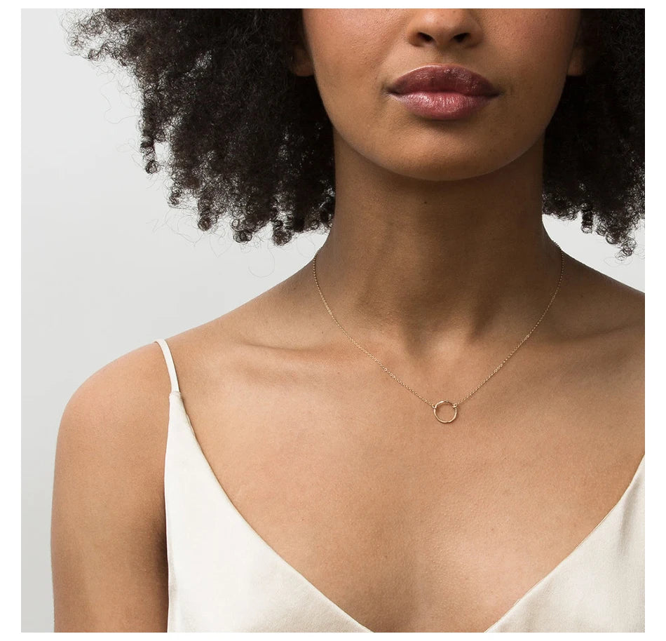 EManco New Moon Circle Necklace for Women Stainless Steel Charms Pendant Necklace 2021 Jewelry Trendy Dainty Gold Choker