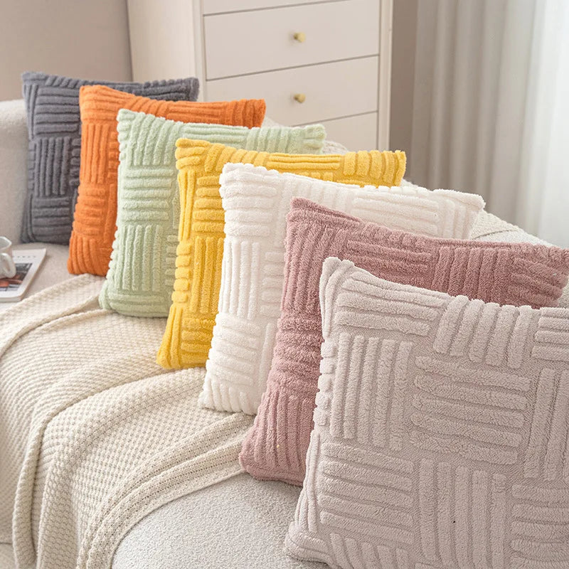 Amity Comfortable Faux Rabbit Hair Pillow Case Cushion Covers for Sofa Living Room Decorative Home Solid Polyester
