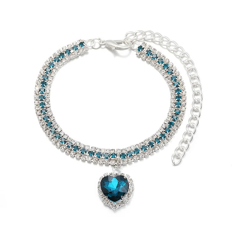 Dog Shiny Rhinestone Collar Cat Heart Diamond Jewelry Necklace Pet Bling Princess Collar