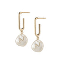14K 18K Gold Plated Vermeil S925 Sterling Silver Trendy Rectangle Huggie Hoop Baroque Freshwater Pearl Earrings Women