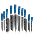 10-Piece Damascus Pattern Kitchen Knife Set Resin Handle Ambidextrous Mirror Finish Disposable Sharp Edges Stainless Steel Knife