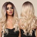 Japan Future Fiber Long Curly Wave Synthetic 13x1x5 Lace Front Wigs Ombre Black Blonde Golden Natural Mid-Length Wig Daily Party